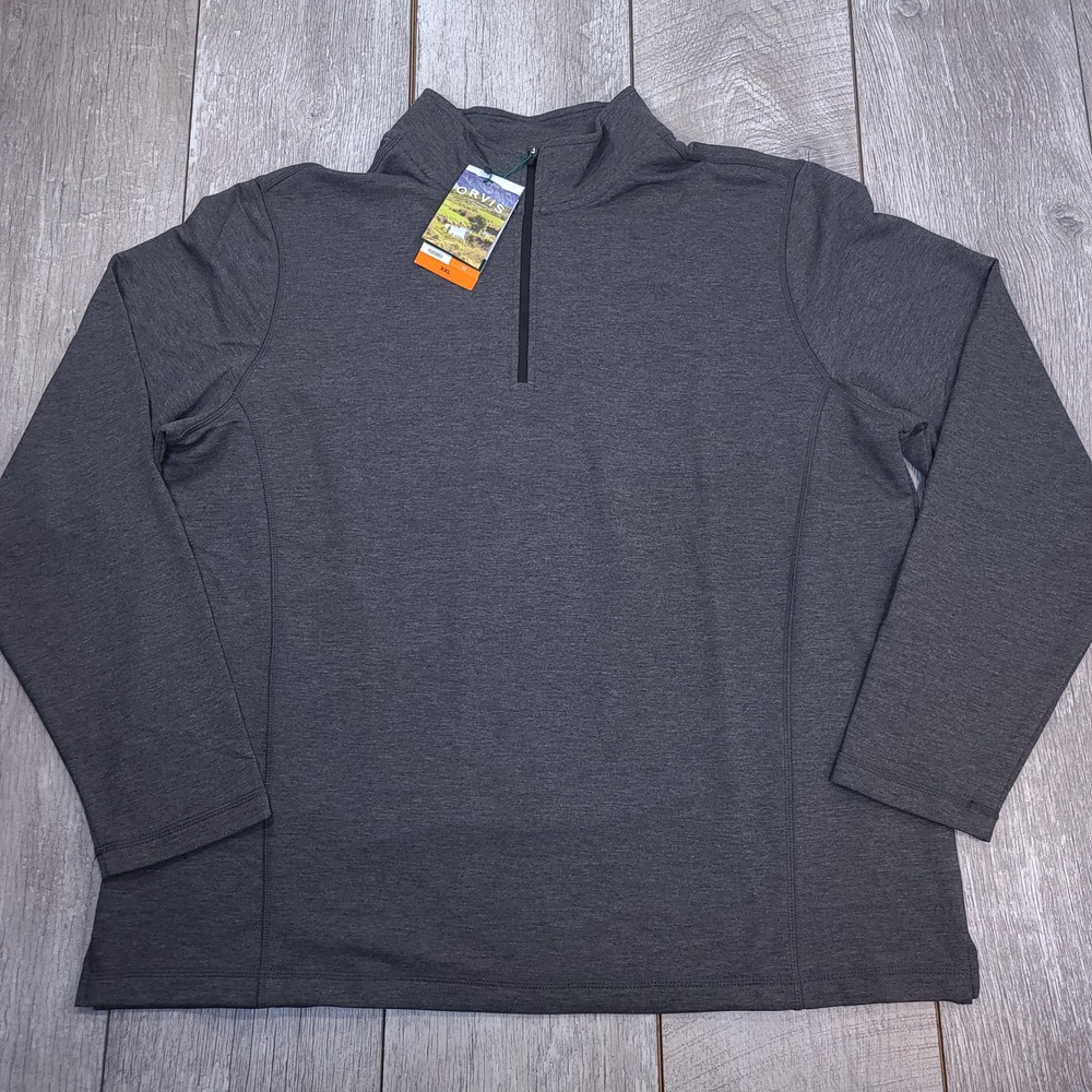 Orvis Quarter Zip Pullover Mens XXL Heather Charcoal Gray Stretch Mock Neck NWT
